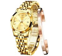 OLEVS Relojes para mujer con números romanos de diamante, fácil lectura, reloj de mujer, analógico, de acero inoxidable, de dos tonos, resistente al agua, reloj de pulsera femenino, L9931: todos los