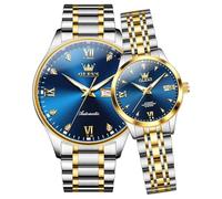 OLEVS Relojes para parejas para hombres y mujeres, automático, para él y ella, tono de remolque, acero inoxidable, impermeable, luminoso, reloj de pulsera con fecha