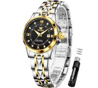 OLEVS Silver Watch for Women Dress Analog Small Female Watch Stainless Steel Waterproof Luminous Diamond Fashion Watch for Lady, reloj negro plateado 06, Grande, reloj mujer