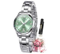 OLEVS Watches for Women Luxury Elegant Stainless Steel Waterproof Luminous Diamond Women's Fashion Watch Ladies Watches for Small Wrists, reloj de mujer verde plateado, Grande, reloj mujer