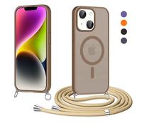 Olgary Funda Magnética con Cuerda para iPhone 13/iPhone 14, Compatible con MagSafe, Carcasa Antigolpes Case Translúcida Mate Anti-Arañazos, Protectora Case con Ajustable Cordon Colgante Cadena, Caqui