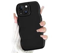 Olgary Funda para iPhone 15, Aesthetic Bonita DiseñO Estético con Ondas Onduladas, Funda De Silicona Suave para Cmámara Carcasa, Antigolpes Antiarañazos Case para Mujeres Y NiñAs, Negro