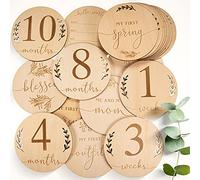 OLGS 40 milestones de madera con bolsa para tu bebé | Milestone tarjetas como un regalo para cumpleaños, pregnancy o baby shower | Juego de 20 piezas (bebé (diámetro de 10 cm)