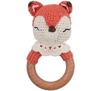 OLGS Anillo mordedor de ganchillo con diseño de león con sonajero integrado para bebé, juguete mordedor, regalo para nacimiento para bebés y niños Niño/niña (zorro)
