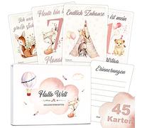 OLGS Tarjetas de hito para bebé para niñas | 45 tarjetas de hito, ideal como regalo de nacimiento, baby shower, embarazo, bautizo, Milestone Cards Girl | Juego de regalo para niños