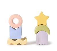 Oli & Carol - Mordedor bebé de caucho natural - Regalo para bebé 0 3 6 meses, 1 año - 6 figuras geométricas apilables