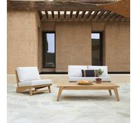 Olia - Salón de jardín de teca maciza de 3 plazas H 35 x B 150 x T 80 cm