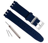 OliBoPo Bañado en Plata Hebilla de Acero Inoxidable Resistente al Agua Correa de Reloj de Goma de Silicona Reloj Banda (20mm, Navy Blue)