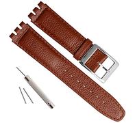 OliBoPo Correa de reloj de piel de vaca de grano de cocodrilo con hebilla de acero inoxidable para Swatch, Punto marrón/marrón, 17 mm, Activo