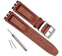 OliBoPo Correa de reloj de repuesto de acero con, piel de cocodrilo y vaca(17mm, White Stitch/Brown)