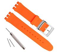 OliBoPo Hebilla de acero inoxidable bañada en plata, resistente al agua, correa de reloj de goma de silicona (19mm, Orange)