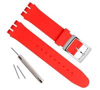OliBoPo Hebilla de acero inoxidable bañada en plata, resistente al agua, correa de reloj de goma de silicona (17mm, Bright Red)