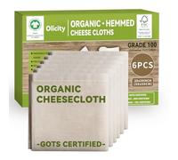 Olicity Cheese Cloth Organic, Certificado GOTS, Lote de 6, 50 x 50 cm, Tela Queso Algodón Orgánico Reutilizable Grado 100 con Dobladillo para Colar, Cocina, Jalea, Tofu