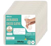 Olicity - Lote de 8 cheese cloth 50x50 cm | Tela para queso no blanqueada y finamente tejida con overlock | Reutilizable para caldos claros, purés y filtrar | Tela de gasa multiusos como colador