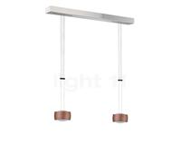 Oligo Grace, lámpara de suspensión LED 2 focos - altura ajustable, florón aluminio cepillado/cabezal cobre satinado