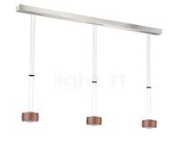 Oligo Grace, lámpara de suspensión LED 3 focos - altura ajustable, florón aluminio cepillado/cabezal cobre satinado