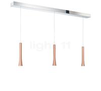 Oligo Rio, lámpara de suspensión 3 focos LED - altura ajustable de forma invisible, florón cromo/cabezal cobre