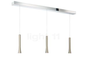 Oligo Rio, lámpara de suspensión 3 focos LED - altura ajustable de forma invisible, florón cromo/cabezal plata perla