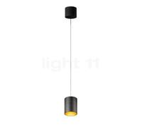 Oligo Tudor, lámpara de suspensión LED - altura ajustable de forma invisible, florón negro mate/cabezal negro mate/pan de oro - 14 cm