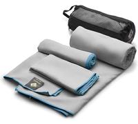 OlimpiaFit Juego de 3 Toallas de Microfibra de Secado rápido, Color Gris, para Viajes, mochileros, Yoga, natación, Deportes, Fitness, Ejercicio, Gimnasio, Cara, Sudor