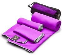 OlimpiaFit Juego de 3 Toallas de Microfibra, Ideales para Gimnasio, Viajes, Campamento, Playa, mochileros, Deportes, natación al Aire Libre, Secado rápido, absorbentes, Bolsa de Aseo Ligera para