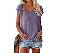 OLIPHEE Camiseta Basica Mujer Verano Mangas Cortas Camiseta Elegante Blusas Casual Toppar T-Shirt Basica Violeta M