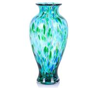 oliruim Jarrón de vidrio soplado verde azulado de 11.8 pulgadas de alto, jarrón de vidrio opaco verde, diseño único, decoración artística de boca ancha turquesa para el hogar, sala de estar, mesa de