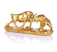 oliruim Wall Street - Estatua de toro y oso, escultura decorativa de resina, figuras de toros y osos para decoración de oficina, escritorio, estantería, salón, regalo para comerciantes (dorado)