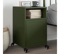 Olive Green Nightstand with Wheels 36x39x59 cm, Cold Rolled Steel Bedside Table with Storage, Modern Bedroom Furniture with 1 Door & 2 Compartments, Easy to Move and Clean