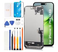 Olivechard Pantalla OLED de repuesto para iPhone 15 Plus de 6.7 pulgadas con sensor de proximidad, cable flexible, kit de reparación de digitalizador de pantalla táctil A3094 A2847 A3093 A3096
