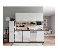 Oliver Composición de cocina Oliver (Ancho: 225 cm, Blanco, Con electrodomésticos, Frigorífico, placa vitrocerámica, lavavajillas y microondas,...