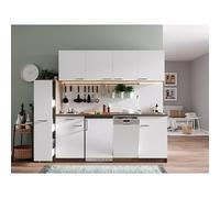 Oliver Composición de cocina Oliver (Ancho: 225 cm, Blanco, Con electrodomésticos, Lavavajillas, frigorífico y placa de cocina doble)