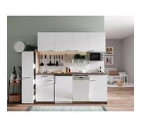 Oliver Composición de cocina Oliver (Ancho: 225 cm, Blanco, Con electrodomésticos, Lavavajillas, placa de cocción doble, frigorífico, Microondas)