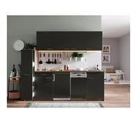 Oliver Composición de cocina Oliver (Ancho: 225 cm, Gris, Con electrodomésticos, Lavavajillas, frigorífico y placa de cocina doble)