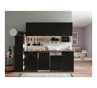 Oliver Composición de cocina Oliver (Ancho: 225 cm, Negro, Con electrodomésticos, Frigorífico, placa vitrocerámica, lavavajillas y microondas,...