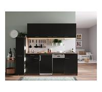 Oliver Composición de cocina Oliver (Ancho: 225 cm, Negro, Con electrodomésticos, Lavavajillas, frigorífico y placa de cocción)