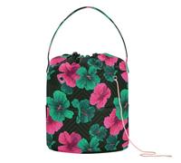 Oliver Jeffers Style Hibiscus Magenta Green Crochet Bag with Holes Crochet Bags Totes for Knitting Kit Bolsa para tejer