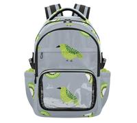 Oliver Jeffers Style Kiwi Jade Bird Design Green Clear Kid Mochila para la escuela linda mochila escolar resistente con compartimento para laptop para deportes escuela al aire libre, 7-18 años