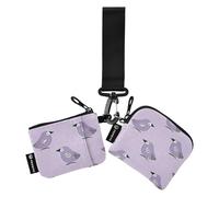 Oliver Jeffers Style Kiwi Jade Bird Design Purple Dual Wristlet Wallets for Women Compact Size ID Card Holder Protector with Keychain for Lady 2 Pcs Monedero y tarjetero para mujer
