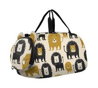 Oliver Jeffers Style Lion Vanilla Gold and Black - Bolsa de gimnasio pequeña con compartimento para zapatos, ligera bolsa de viaje con correa ajustable para viajes, deportes, lona, fin de semana