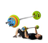 Oliver Prime Pump Set de Barra y Pesas de 16kg para Entrenamiento en Casa, Discos con Revestimiento Protector, Ajustable y Profesional