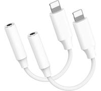 Oliveria Adaptador Auriculares iPhone, 2 Piezas Adaptador iPhone Auriculares, A-daptador Lightning a Jack 3,5, Lightning to Jack 3.5, A-daptador Cascos i-Phone