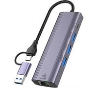 Oliveria Adaptador USB Type-C a Ethernet, adaptador de red Gigabit RJ45 LAN 1000 Mbps con 3 puertos USB 3.0 y USB Type-C, adaptador USB-C a Ethernet para Windows XP/MAC/Linux/Chromebook, Plug and Play