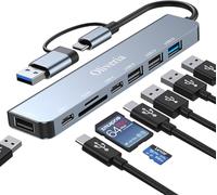 Oliveria USB C Hub 3.0, 8 in 2 USB Hub 3.0 Multiport Adapter mit SD&TF Kartenleser, USB 3.0&USB 2.0 Ports, USB-Anschluss USB-Typ C Hub für MacBook Air/Pro, Galaxy, Windows, etc