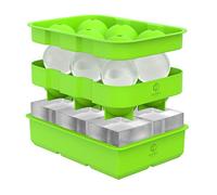 Oliver's Kitchen ® 2 x Ice Cube Tray Set - Keep Gin, Whisky & Drinks Ice Cool for Longer - Large Ice Cube Moulds, Less Dilution - Easy to Remove Ice Balls & Squares - Fresher Ice with Stackable Lid.