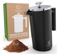 Oliver's Kitchen ® Cafetera de prensa francesa de de primera calidad, con aislamiento térmico, doble pared, color negro, 1 litro
