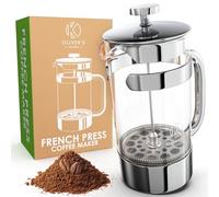 Oliver's Kitchen ® Cafetera Francesa - Prensa Francesa 1 Litro - Cafetera Émbolo Diseñada para los Amantes del Café de Especialidad - Cafetera Manual con Cristal (Silver, 1 Litre)