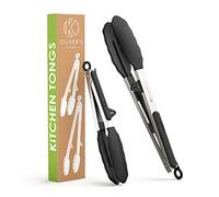 Oliver's Kitchen® Pinzas Cocina - 2 Pinzas de Cocina Silicona para Ensaladas, Carnes, Pescados - Pinzas Barbacoa con Clip Bloqueo para Fácil Almacenamiento - Pinzas Air Fryer Acero Inoxidable