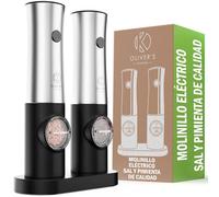 Oliver's Kitchen ® Salero y Pimentero Eléctrico - Molinillo Pimienta y Sal con Base USB-C Recargable - Funciona con 1 Toque - Molienda Ajustable - Luz LED