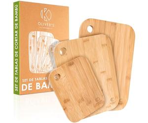 Oliver's Kitchen ® Tablas de Cocina - Set de 3 Tablas de Cortar Cocina - Tablas Madera Cocina de Diferentes Tamaños - Tablas de Cortar Bambú Orgánico 100% Natural - Resistentes y Fáciles de Limpiar